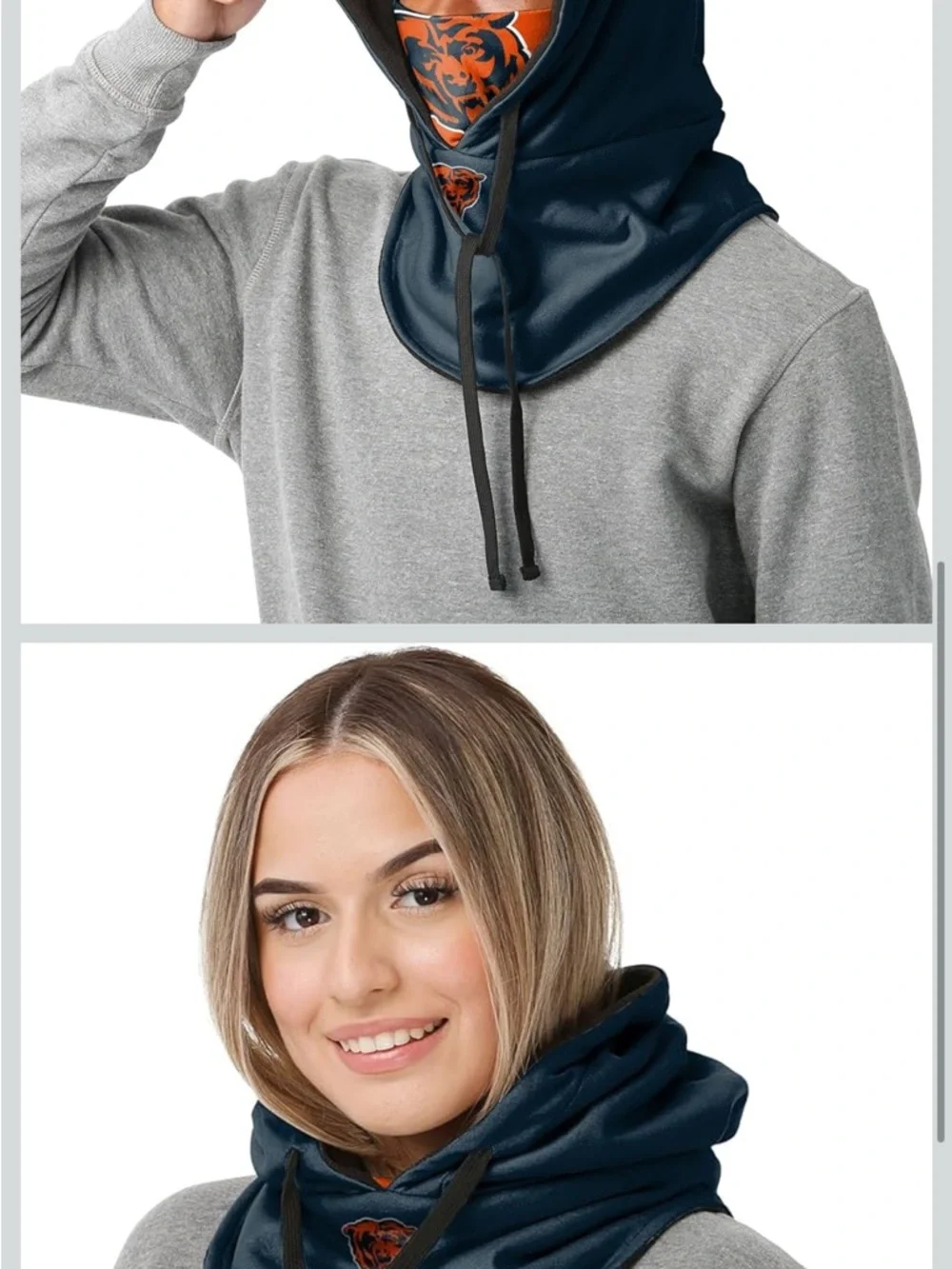 Navy Hooded Face Cover with Orange Chicago Bears Logo